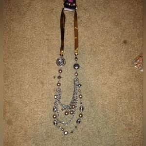 Paparazzi Silver and Brown Multi-Layer Necklace With Matching Earrings